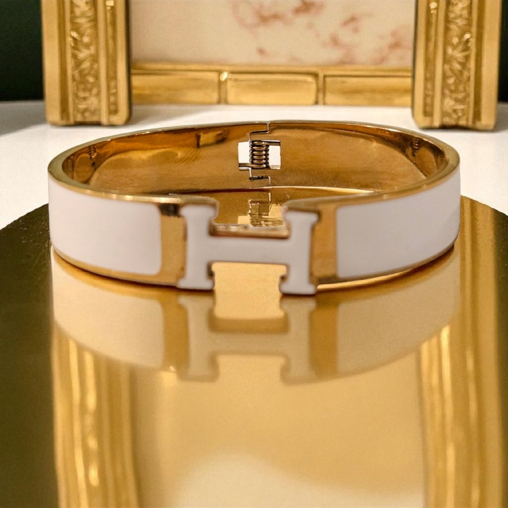 White And Gold Clamper Bracelet